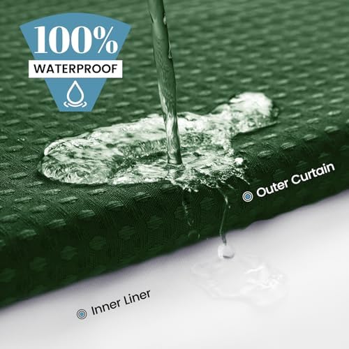 No Hook Waffle Shower Curtain with Snap in Liner Set, 71x74, Dark Green