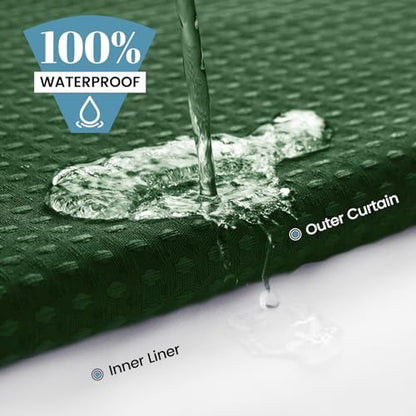 No Hook Waffle Shower Curtain with Snap in Liner Set, 71x74, Dark Green