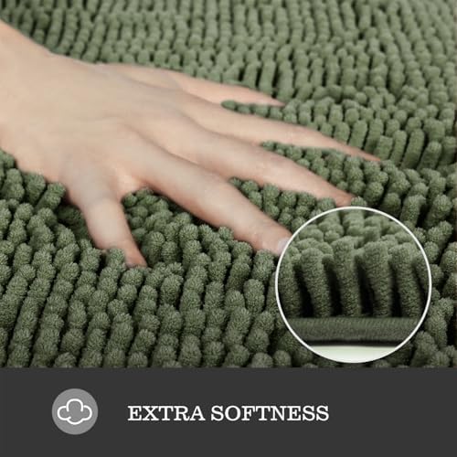 Yeaban Chenille Olive Green Bathroom Rug 20"x32", Non-Slip Rubber Backing