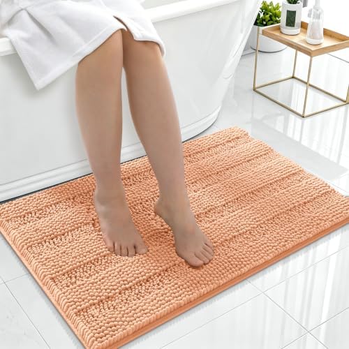 Smiry Thick Chenille Bathroom Rugs 36x24, Soft Absorbent Bath Mat, Peach