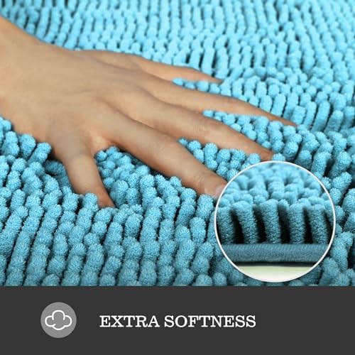 Yeaban Chenille Sky Blue Bathroom Rug 36"x60",Non-Slip Rubber Backing