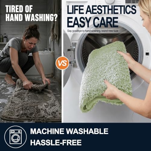 OLANLY Microfiber Bathroom Rugs 30x20, Quick Dry Mat, Sage Green and White