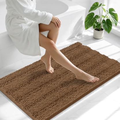 Smiry Thick Chenille Bathroom Runner Rugs 44x24, Absorbent Bath Mat, Mocha