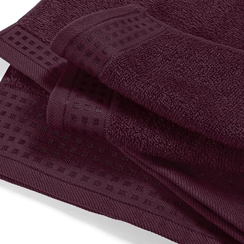 GLAMBURG Ultra Soft 3 Pack Cotton Towel Set, Contains a Bath Towel 28x55 inch, a Hand Towel 16x24 inch & a Wash Coth 12x12 inch, Ideal Everyday use, Compact & Lightweight - Burgundy