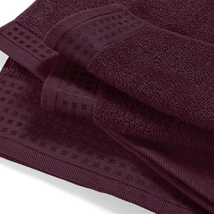 GLAMBURG Ultra Soft 3 Pack Cotton Towel Set, Contains a Bath Towel 28x55 inch, a Hand Towel 16x24 inch & a Wash Coth 12x12 inch, Ideal Everyday use, Compact & Lightweight - Burgundy