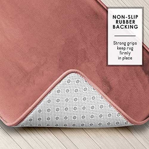Clara Clark Bathroom Rugs, Velvet Memory Foam Bath Mat, Non-Slip, Machine Washable Bath Rugs - Dries Quickly, Ultra Soft Plush Bath Mats for Bathroom, 17 x 24, Misty Rose