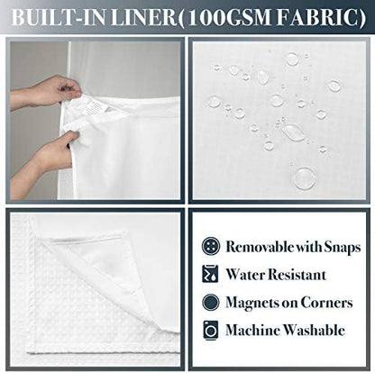 N&Y HOME 48 x 72 Waffle Weave Shower Curtain with Snap-in Liner Set White