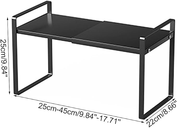 Expandable Cabinet Shelf Organizer Adjustable Storage Rack Stackable Metal Home Organization for Kitchen Pantry Spice Cupboard Under Sink Countertop - Black, 1 Pack