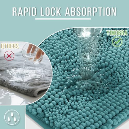 Yimobra Bathroom Rug Mat 44 x 24, Non Slip and Super Absorbent Bath Mat,Machine Washable Quick Dry,Ultra Plush Chenille Shower Rugs for Bathroom Floor Sink Tub and Shower Outside,Teal Blue