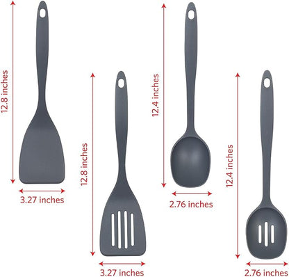 Glad Kitchen Utensils Set, 8pcs - Nonstick Cooking Tools with Utensil Holder - Nylon Spoon, Ladle, Skimmer, Spaghetti Server, and Turner Spatula Set - Dishwasher Safe, Grey