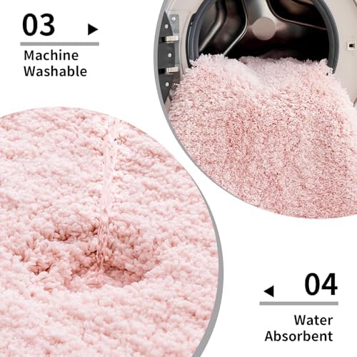 Disolla Toilet Mat 22x24 Pink - Non Slip Fluffy U-Shaped Contour Rug, Ultra-Soft Plush Toilet Floor Mat, Absorbent & Machine Washable
