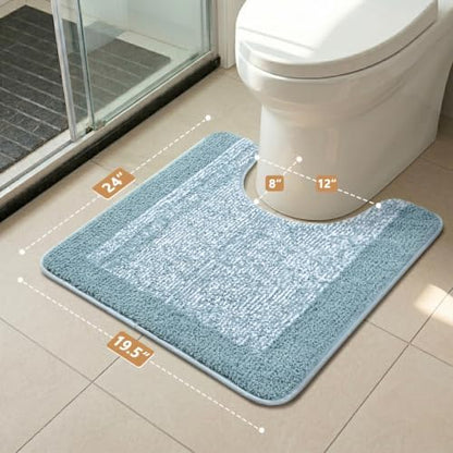 Toilet Rug U-Shaped 24x19 Washable Non Slip, Soft Bath Mat Dusty Blue