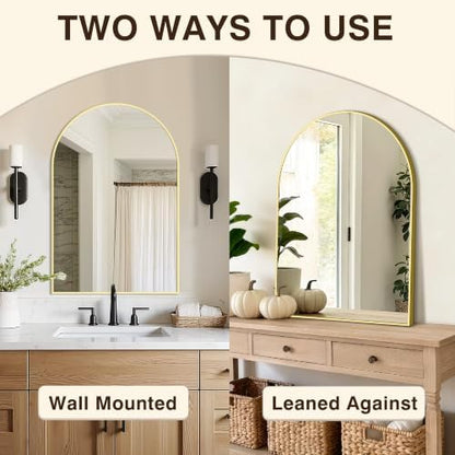 Arched Bathroom Vanity Mirror for Over Sink, 30”x20”, Gold