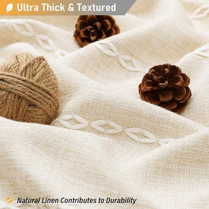 BTTN 72 x 90 Boho Linen Heavy Duty Cloth Shower Curtain Set, Cream/Beige