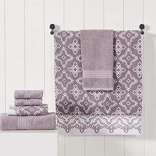 Modern Threads Charlize 6-Piece 100% Cotton Towel Set–Reversible Yarn Dyed Jacquard & Solid – Includes 2 Bath Towels, 2 Hand Towels, 2 Washcloths – Absorbent, Quick Dry, Soft & Durable – Orchid
