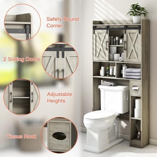 Vabches Over The Toilet Storage Cabinet with Sliding Doors, Grey