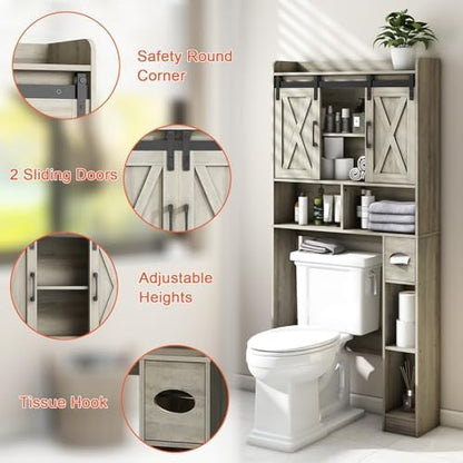 Vabches Over The Toilet Storage Cabinet with Sliding Doors, Grey