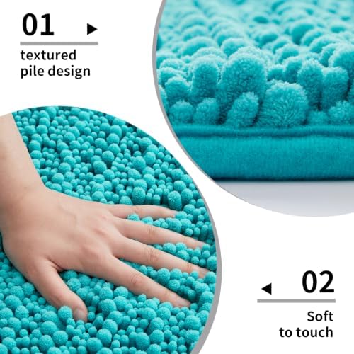 Disolla Teal Bathroom Rug 20x32 Inch - Luxury Chenille Bath Mat, Thick Shaggy Plush Absorbent Rug, Non-Slip Machine Washable Mats for Bathroom Floor & Decor