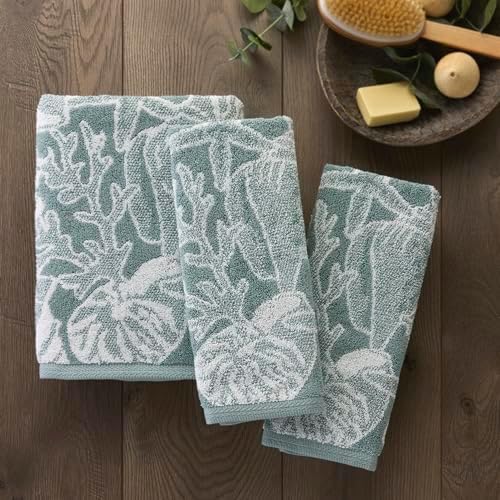 SKL Home South Seas Shell Bath Towel, 100% Cotton Jacquard, Teal/White