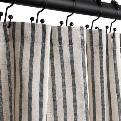 Farmhouse Striped Shower Curtain - Extra Long 72x84 Inches, Linen Blend Fabric, Breathable & Machine Washable, Rustic Black for Bathroom Decor (Hooks/Liner Not Included)