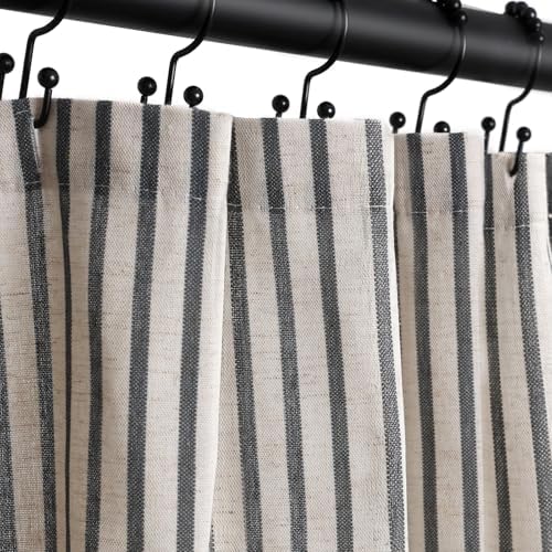 Farmhouse Striped Shower Curtain - 72x72 Inches, Linen Blend Fabric, Breathable & Machine Washable, Rustic Black for Bathroom Decor (Hooks/Liner Not Included)