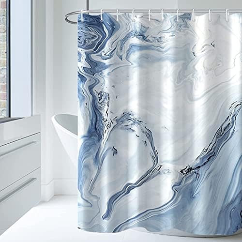 AWERT Blue Marble Shower Curtain - Waterproof for Bathroom Decor, Printed Washable with Hooks, 60x72 Inch