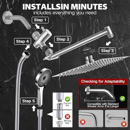 Shower Head,12 ”High Pressure Rainfall Shower Head with Handheld Dual Spray