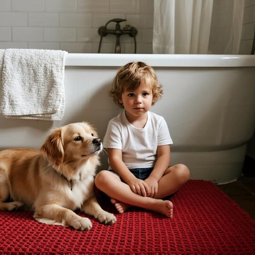 Triohero Waffle Runner Rug Bathroom, Long Boho Bath Mat, 24x72 Burgundy