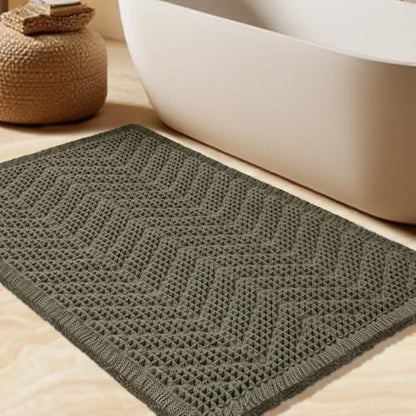 Upgrade Waffle Bath Mat, 36"x24" Greyish Green, Boho Bathroom Rug Absorbent Non Slip, Ultra Soft Bathroom Mat, Machine Washable Knit Bath Rugs with Herringbones for Bathroom, Bedroom, Kitchen, Shower