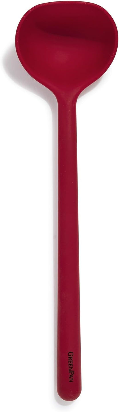 GreenPan Silicone Ladle, Soup Mixing Stirring Serving, Cooking Kitchen Utensil, Flexible Rubber Nonstick Cookware, Rigid Steel Core, Heat-Resistant, Anti-Slip Handle, BPA-Free, Dishwasher Safe, Red