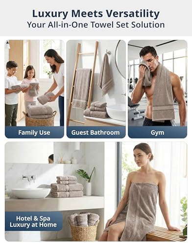 LANE LINEN Towel Set Soft Absorbent Quick Dry 100% Cotton - Platinum