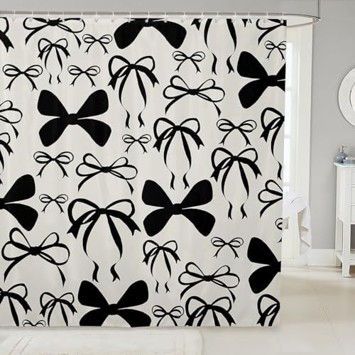 jejeloiu Cute Bowknot Shower Curtain for Bathroom Decor 72"x84" Gray Girls Bow Black Leopard Bath Curtain Kawaii Bathroom Accessories Waterproof Polyester Fabric for Stalls Bathtubs Princess Decor
