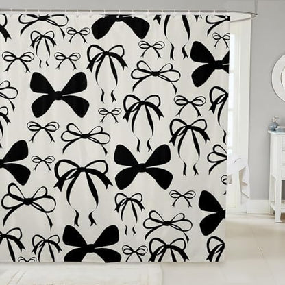 jejeloiu Cute Bowknot Shower Curtain for Bathroom Decor 72"x84" Gray Girls Bow Black Leopard Bath Curtain Kawaii Bathroom Accessories Waterproof Polyester Fabric for Stalls Bathtubs Princess Decor