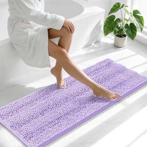 Smiry Thick Chenille Bathroom Runner Rugs 44x24, Soft Bath Mat, Lavender