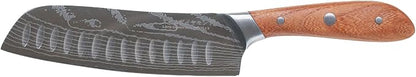Swiss Diamond Santoku Knife, German Steel with Carbonized Ash Wood, Full Tang Handle, Damascus Blade Chef Knives Professional Grade, 55+2 Rockwell Hardness, 7 Inch