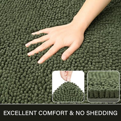 LOCHAS Luxury Bathroom Rug Shaggy Bath Mat 24 x 36 Inch, Olive Green