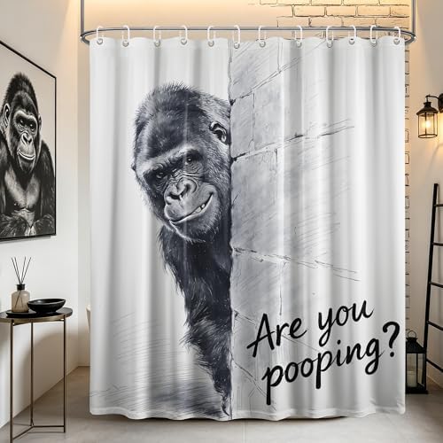 Extra Tall Shower Curtain XL Funny Gorilla Grey, 70 x 78 Inchs