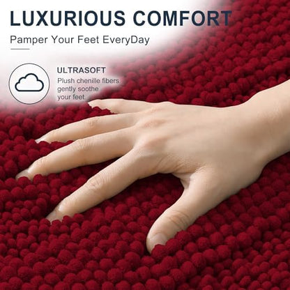Smiry Thick Chenille Bathroom Runner Rugs 44x24, Absorbent Bath Mat, Red
