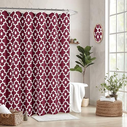 Fabric Modern Moroccan Shower Curtains for Bathroom-Burgundy & White