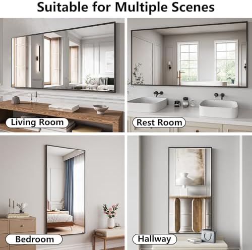 Koonmi 30"x60" Bathroom Mirror for Over Sink, Black Rectangle Bathroom Wall Mirror, Modern Large Vanity Mirror, HD Tempered Glass, Anti-Rust Aluminum Alloy Frame, for Living Room, Bedroom, Entryway
