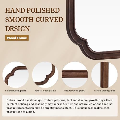 WallBeyond 28" x 40" Wood Bathroom Mirror for Wall Mounted, Rustic Rounded Corner Vanity Mirror for Entryway, Living Room or Bedroom Home Decorative [28" x 40" Walnut Color]