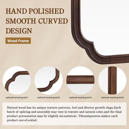 WallBeyond 28" x 40" Wood Bathroom Mirror for Wall Mounted, Rustic Rounded Corner Vanity Mirror for Entryway, Living Room or Bedroom Home Decorative [28" x 40" Walnut Color]