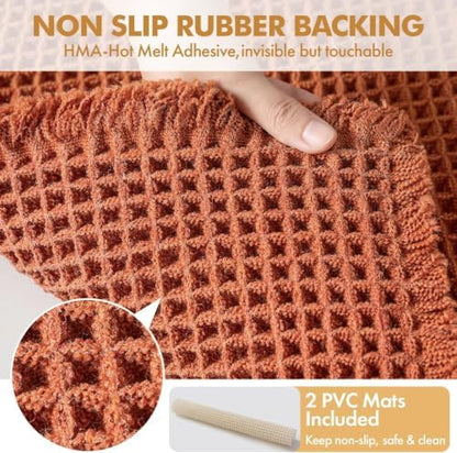 MIULEE Fall Orange Set of 2 Waffle Bathroom Rugs Boho Bath Mat 20x32 Inch