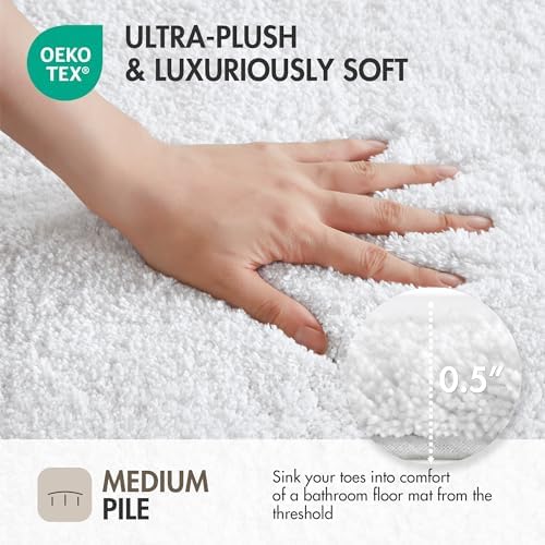 Madison Park Evan 100% Cotton Bath Rug Plush Absorbent, 20" x 30", White