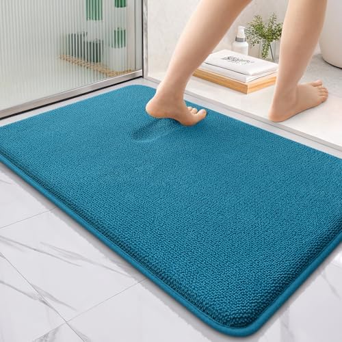 OLANLY Memory Foam Bathroom Rugs 36x24, Absorbent Bath Mat, Peacock Blue
