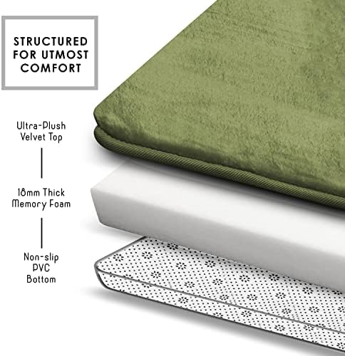 Clara Clark 3 Piece Bathroom Rugs Bath Mat Set, Velvet Memory Foam Bath Mats for Bathroom - Non-Slip, PVC Backing Bath Rugs, Washable - Dries Quickly, Green