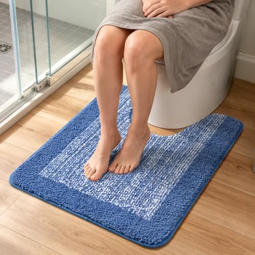 Toilet Rug U-Shaped 24x19 Washable Non Slip, Soft Absorbent Bath Mat Blue