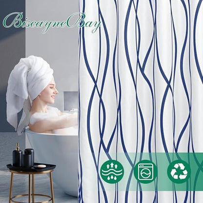 Fabric Modern Extra Long Shower Curtains for Bathroom-Navy and White
