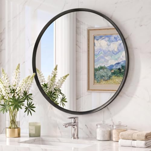 48 inch Black Round Bathroom Mirror,Large Circle Mirror