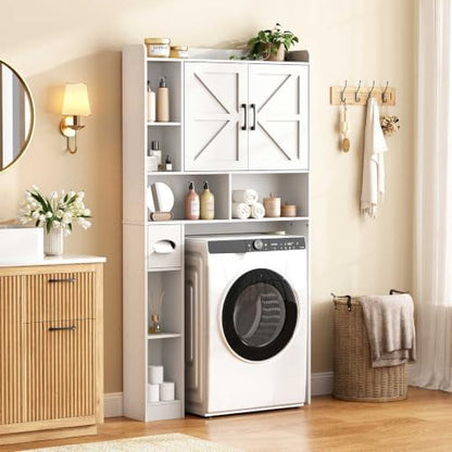 Vabches Over The Toilet Storage Cabinet with 2 Barn Doors, White